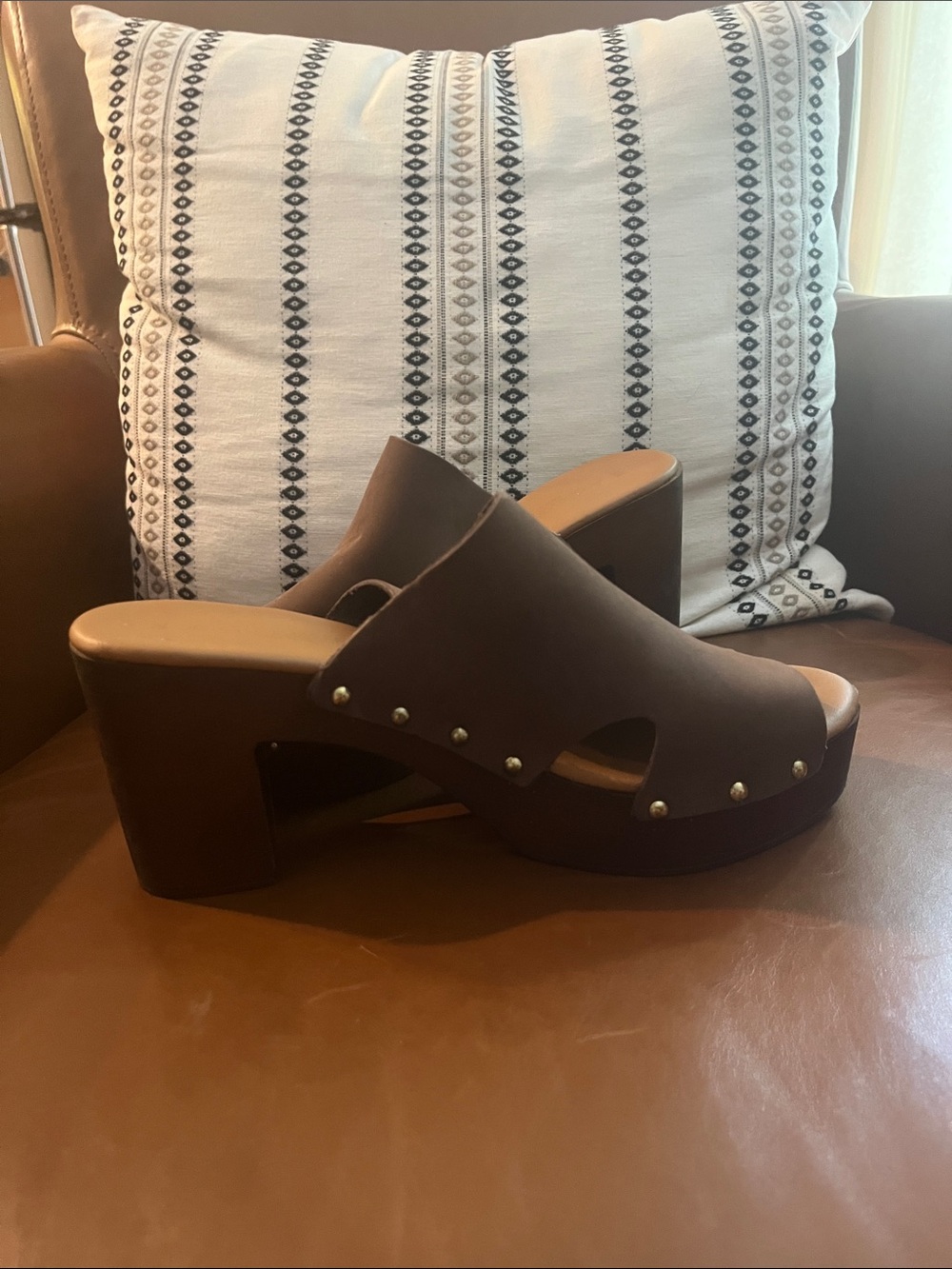 A. Giannetti Brown Studded Platform Clog Mules